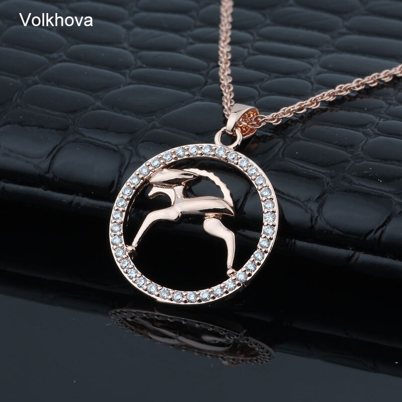 Volkhova 12 Zodiac Constellations Pendant Necklaces For Women Men 585 Rose Gold Cubic Zirconia Jewelry: Aries