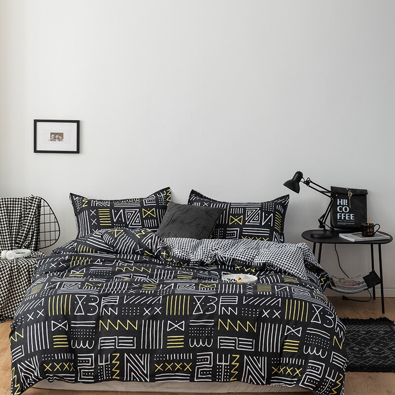 Black digital geometric pattern Duvet Cover 220x240 Pillowcase 3Pcs,Black and white grid Bedding Set,200x230/175x200 Quilt Cover: Queen