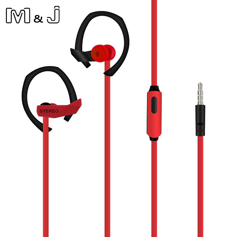 M & J M05 3.5Mm Super Bass Wired Sport Hoofdtelefoon Stereo Running Headsets Met Microfoon Voor Pc Iphone Samsung xiaomi: Red