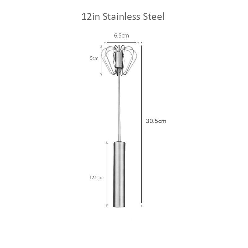 Semi-automatic Egg Beater 304 Stainless Steel Egg Whisk Manual Hand Mixer Self Turning Egg Stirrer Kitchen Accessories Egg Tools: 12in Stainless Steel