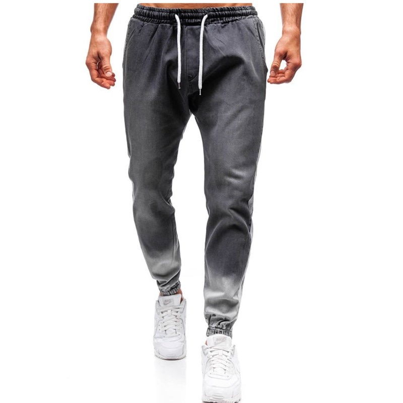 Män jeans trendiga män skinny jeans biker förstörd sliten passform jeans ripped jeans byxor sidan rand penna byxor casual jeans