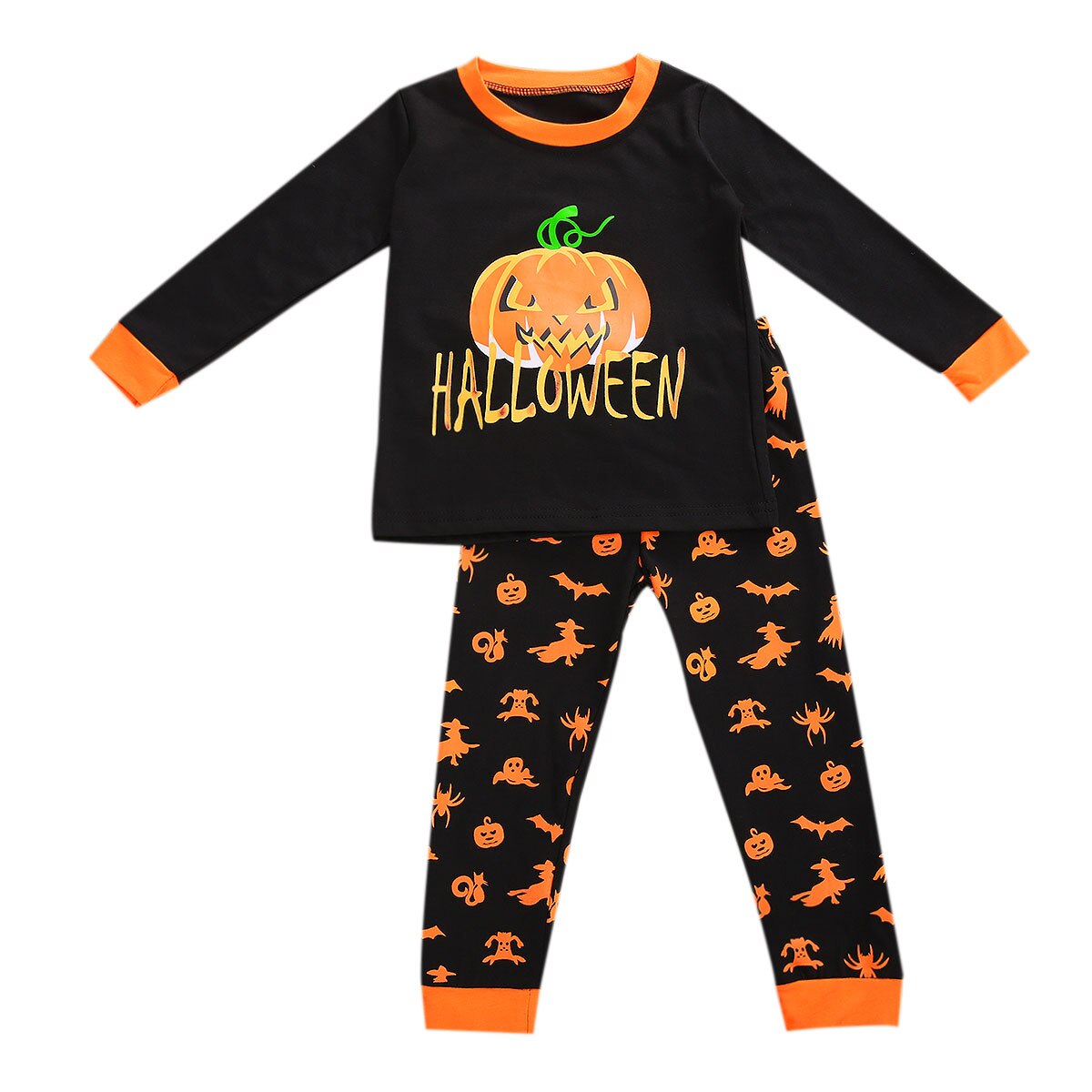 Infant Baby Halloween Pajamas, Jogger Pants Suit, Pumpkin Spider Printed Round Neck Long Sleeve Sleep Trousers2Pcs: B / 3T