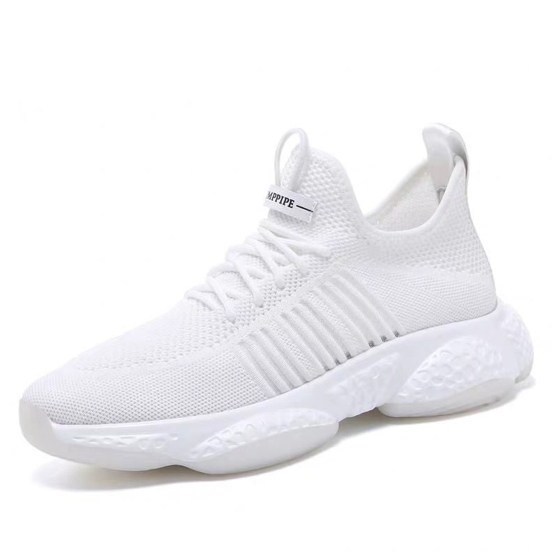 Zomer heren zwarte vulkanische schoenen lichtgewicht ademende platte schoenen heren mesh schoenen loafers casual schoenen heren ademende sneakers: Wit / 8