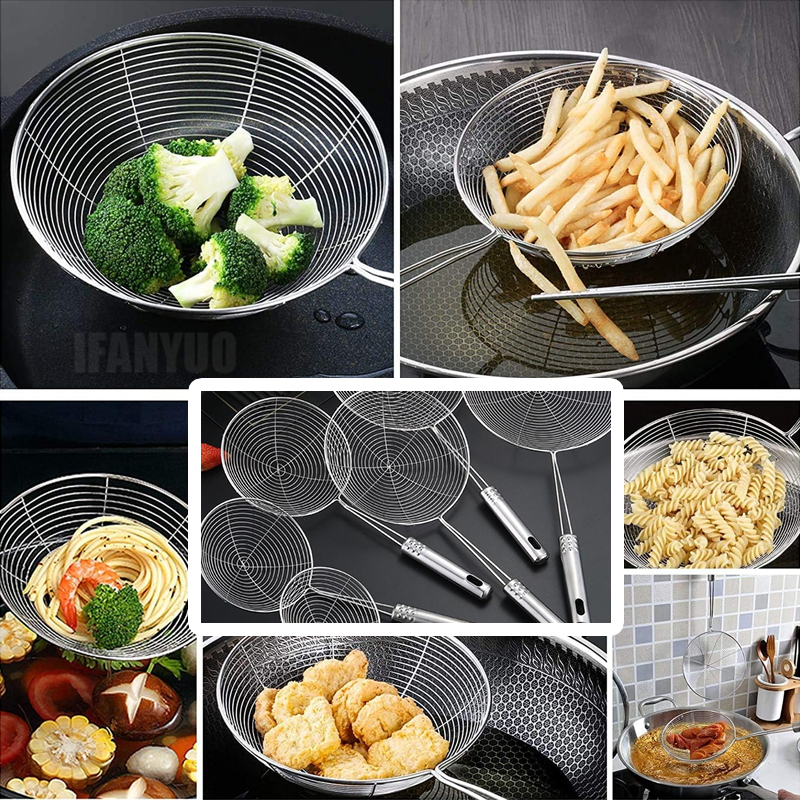 Espumadera de acero inoxidable, cucharón colador sólido, utensilio de cocina de acero inoxidable, herramienta para patatas fritas, pescado, utensilio de cocina para freír