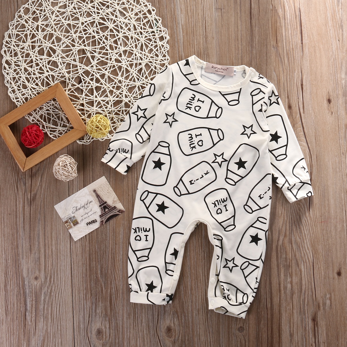 Pudcoco Newborn Baby Boy Girl Clothes Feeding Bottle Print Long Sleeve Romper Jumpsuit One-Piece Outfit Cotton Clothes: 6M