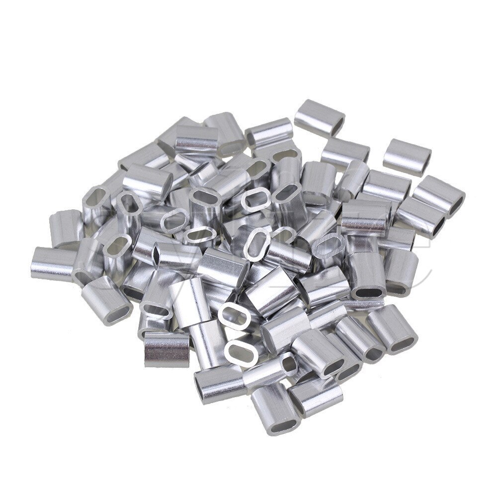 M3 sliverfärgad aluminiumklämma oval vajer hylsa klämförpackning  of 100