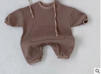 MILANCEL-combinaison pour bébés garçons, vêtements brefs à poche frontale, combinaison pour bébés filles, tendance: brown / 12M