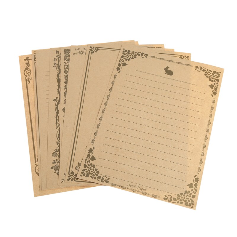 8 Sheets Vintage Retro Writing Stationery Paper Pad Note Letter Set: Brown