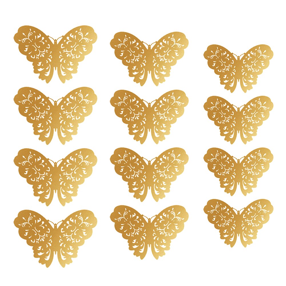 12Pcs Set Butterfly Home Decorations 3D Wall Stickers Decals Metallic Art DIY Removable Resistance Paper Murals Bedroom Stickers: 1A Golden