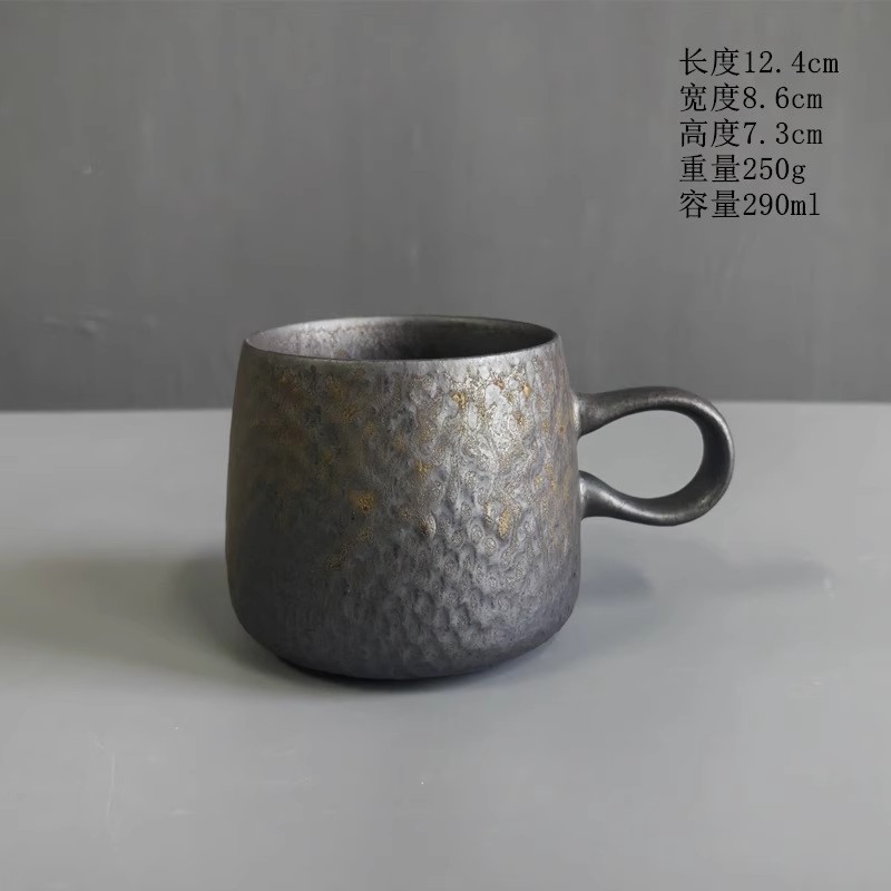 Tasse à café en céramique, glaçage rouille en céramique grossière rétro créative, tasse à café au lait avec manche en bois, service à thé, tasse d'eau domestique: violet