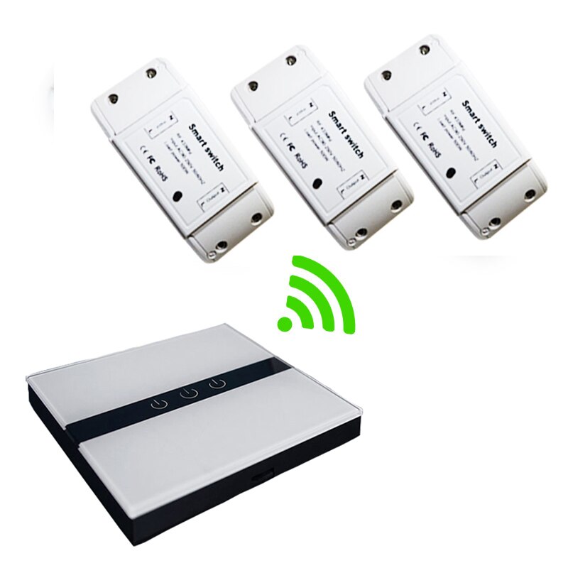 Igreli touch screen lys fjernbetjening stick switch trådløs  rf433 relæ modtager strøm  ac90v-250v 5a sender controller: G -3 bandsæt