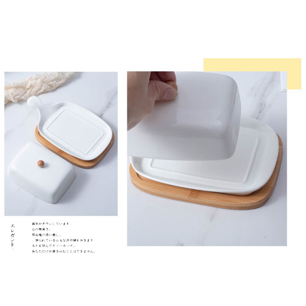 Ceramics Butter Dish With Lid East/West Coast Butter With Handle Bamboo Tray Simple Pure Rectangular Butter Plate Kitchen Tool