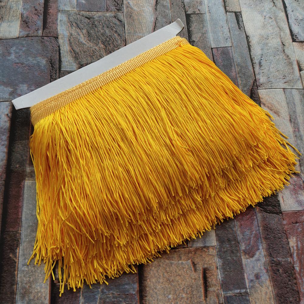 Flecos de encaje de 20CM de largo, 1 metro, 10 colores, poliéster, flecos, para vestido, accesorios de cortina de ropa: Golden Yellow