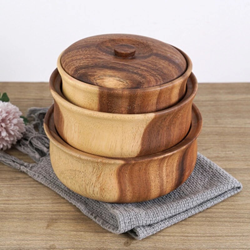 Natuurlijke Houten Slakom Grote Ronde Hout Salade Soep Eetkamer Kom Platen Opslag Hout Keukengerei Set