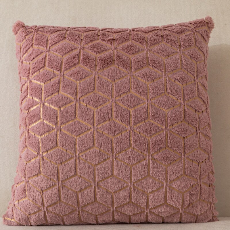 Funda de cojín de felpa, cubierta de almohada de Color sólido, productos textiles para el hogar, cómodos y geométricos, respetuosos con la piel: Rosa
