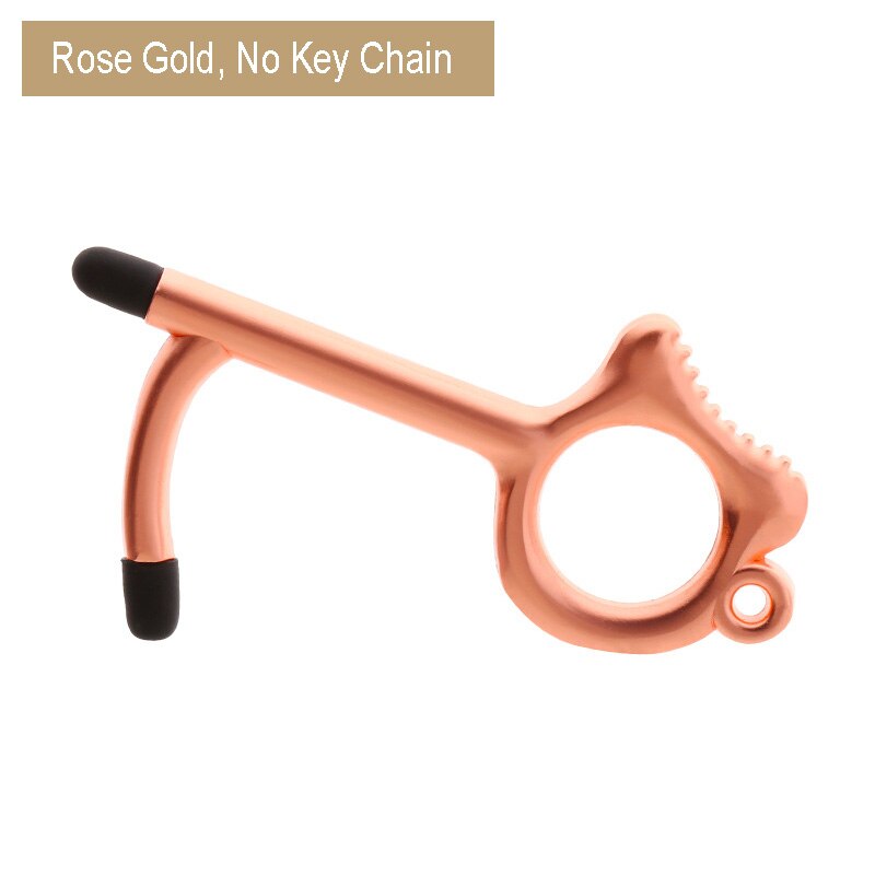 10 stuks/partij edc deuropener hygiëne hand antimicrobiële touchscreen stylus pers lift gereedschap deurgreep sleutelhanger: Roségoud