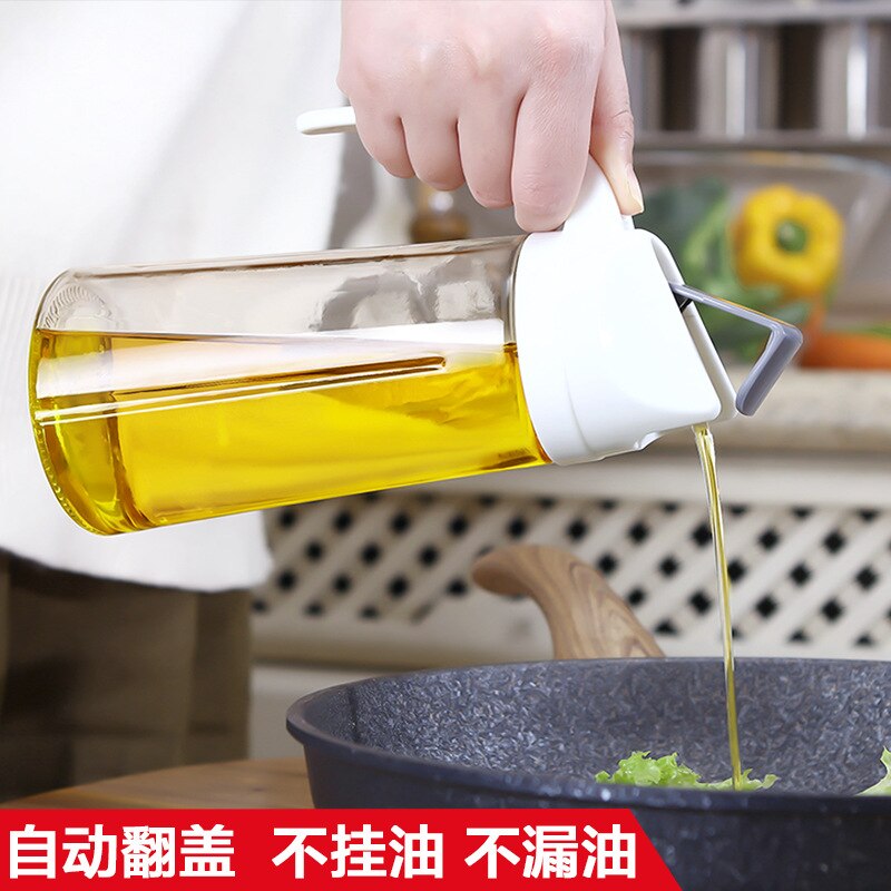 Glass Oil Jug Home Leakproof Bottle Kitchen Automatic Opening and Closing Lid diao wei liao ping Oil Vinegar Bottle Oil Jar Pot