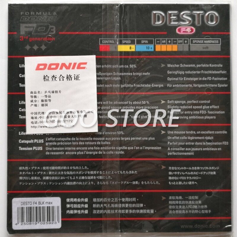DONIC F4 DESTO Table Tennis Rubber Original Quick Attack Pimples in Ping Pong Sponge Tenis De Mesa