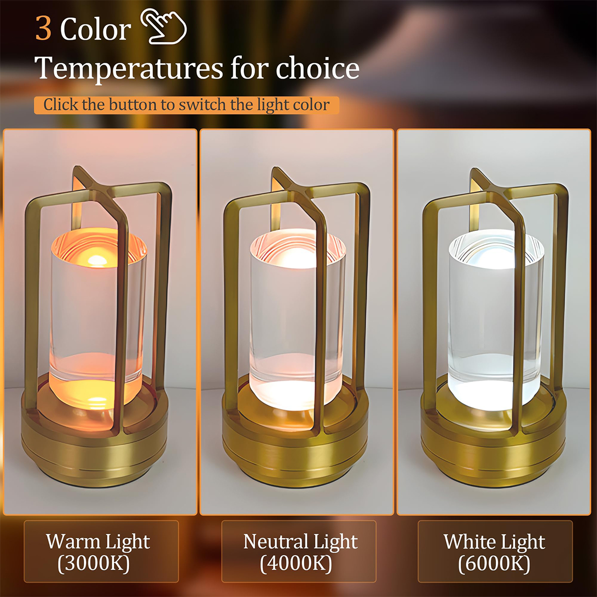Lámpara de mesa táctil LED lámpara de aluminio recargable lámpara de hogar sin cuerda dormitorio comedor de escritorio decoración de lectura creativa
