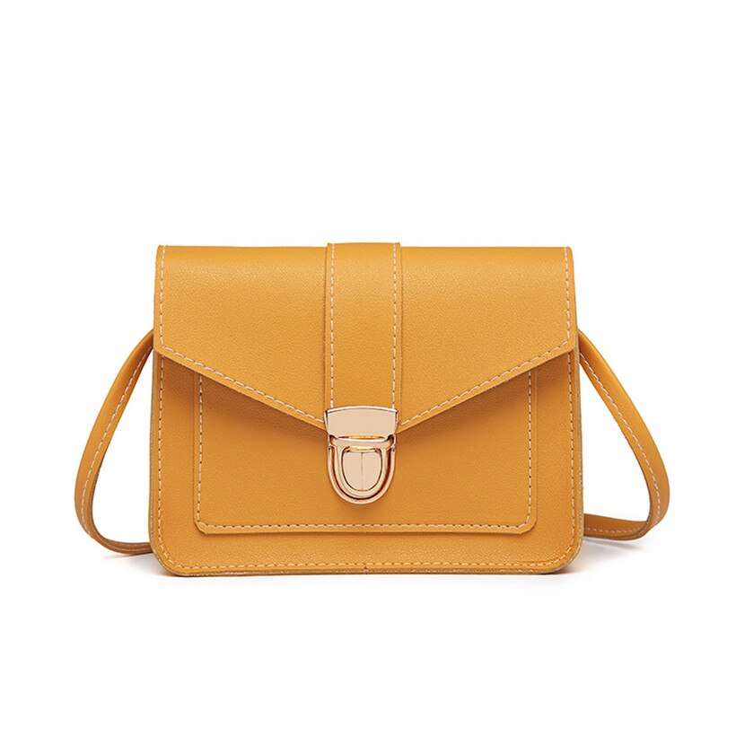 Women PU Leather Pure Color Messenger Bag Chest Female Cross Body Bag Single Shoulder Hasp Mini Handbags: Yellow