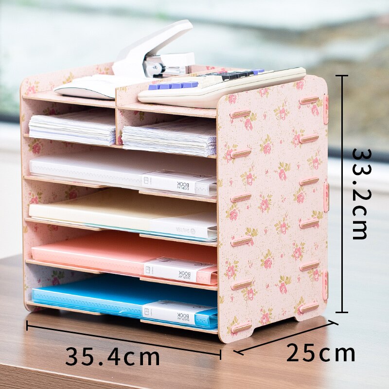 Étagère de rangement de bureau multifonctionnelle, en bois , papeterie de bureau, classeur de données, organisateur simple à plusieurs niveaux: Garden Flowers