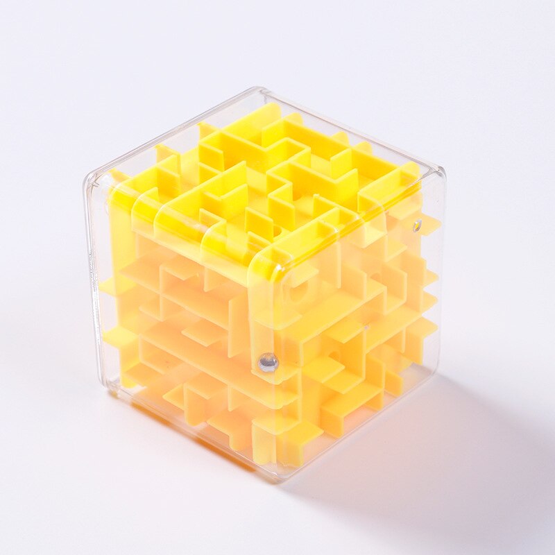 8CM Clear 3D Maze Magic Cube Labyrinth Unlock Six-sided Puzzle Rolling Ball Game Cubos Track Kids Educational Toys for Children: Yellow
