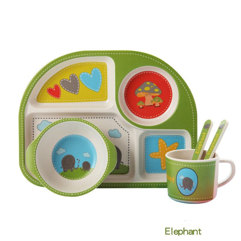 5 stuks babyvoedingsbakjes schattige voedselcontainer van bamboevezels kinderserviesgoed babyservies peuterbord maaltijdschaal: Olifant