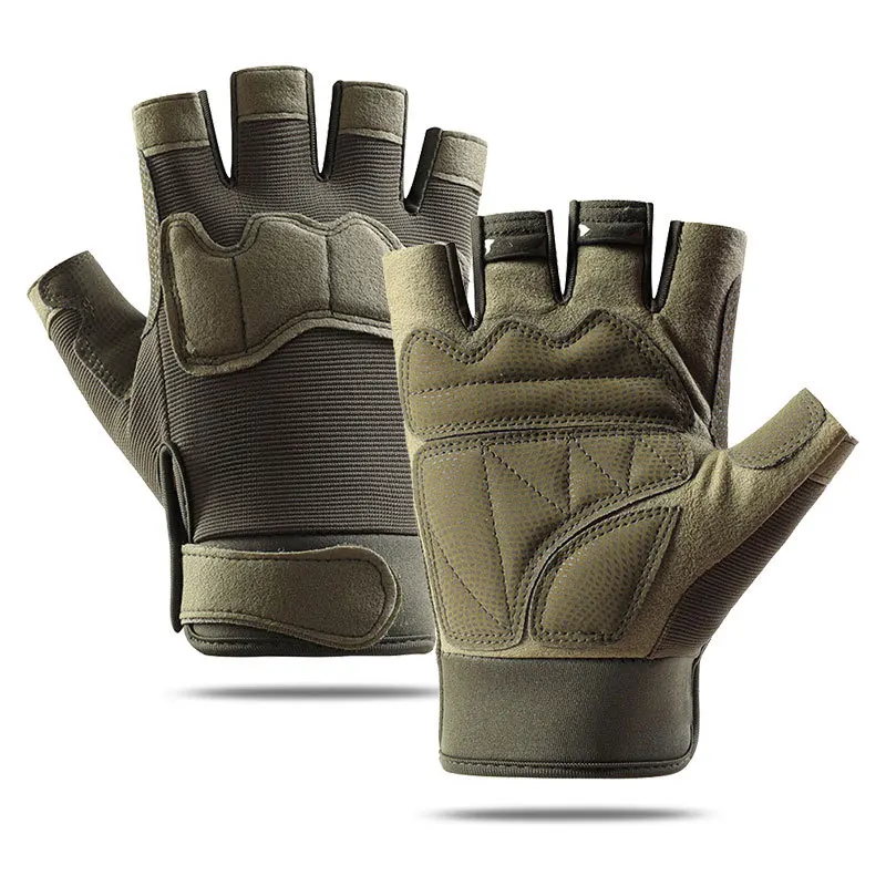 Jagdhandschuhe für Damen und Herren, Halbfinger, draussen, Bergsteigen und Radfahren, verschleißfeste, atmungsaktive Reithandschuhe, Camping: Grün / XXL