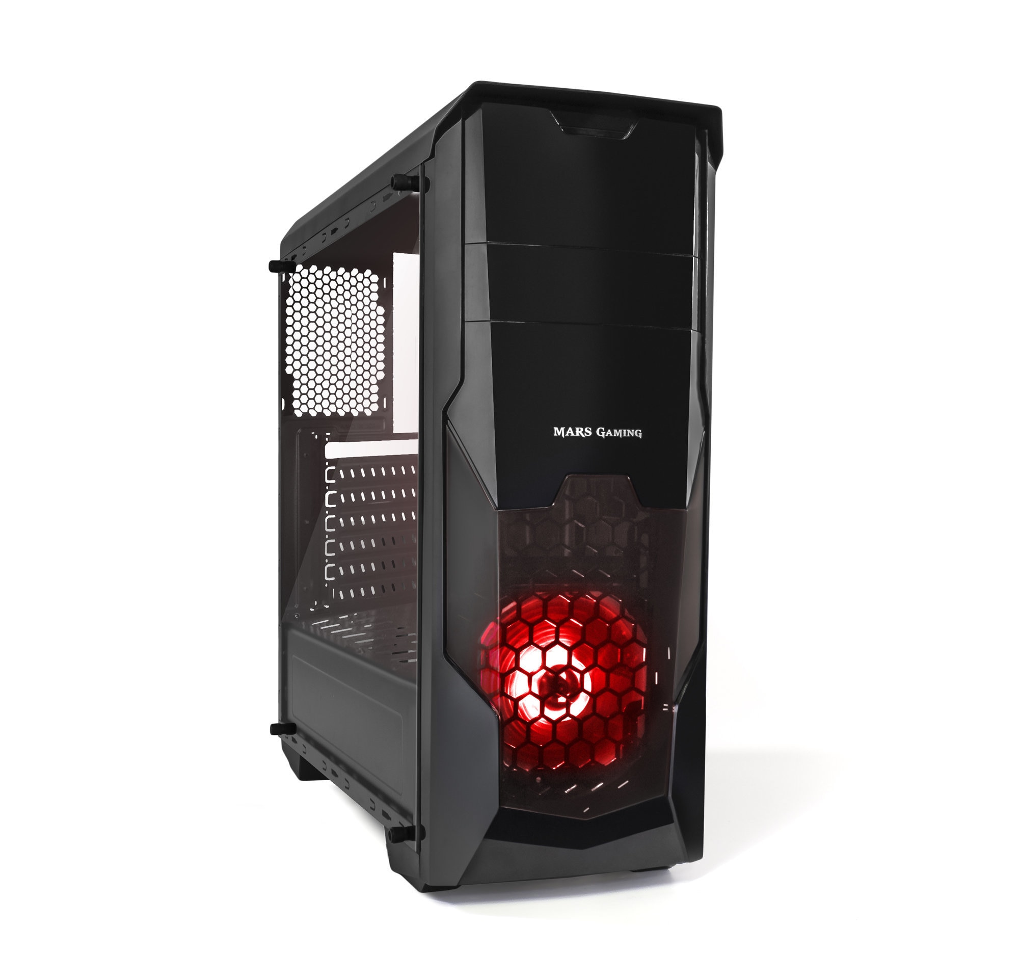 Mars Gaming MC5, caja de PC Micro ATX ventana lateral, ventilador LED rojo