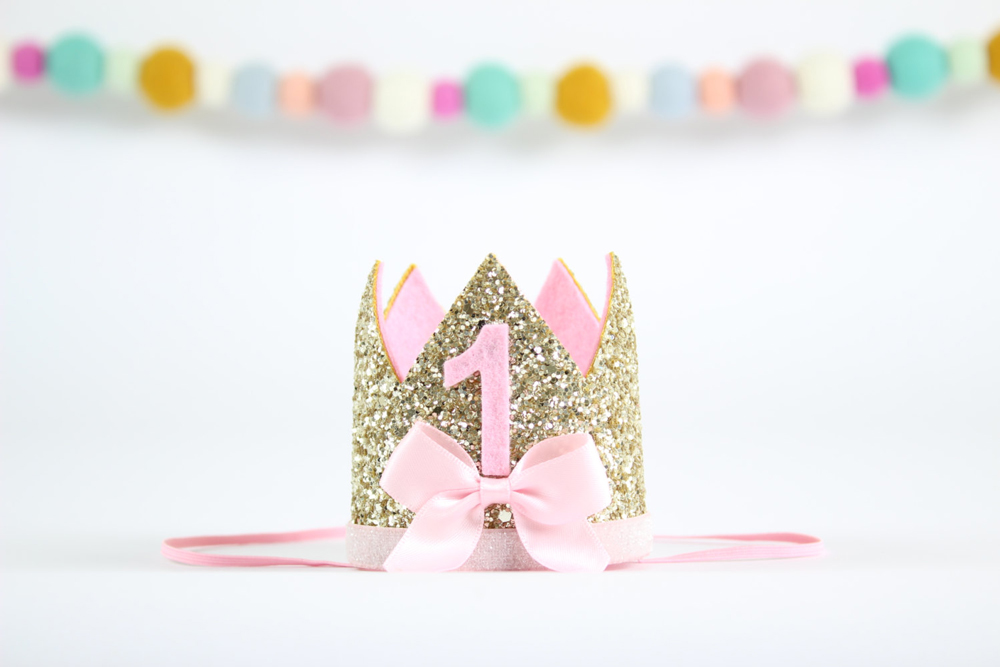 Eerste Verjaardag Kroon 1st Cake Glitter Bow Crown Meisje Eerste Verjaardag Prinses Kroon Een Jaar Oude Glitter Hoed goud