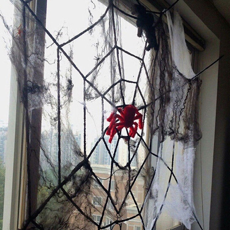 Halloween spindelnät halloween spindlar nät spindelnät jätte stretchigt garn 3 storlek rekvisita atmosfär hemsökt hus bar terror