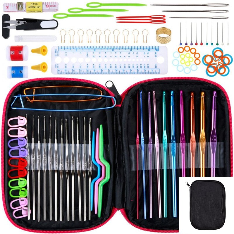 Premium Crochet Hooks Set With Case 35 Styles Knitting Needles Set DIY Needle Arts Craft Scissors Stitch Markers Sewing Tools: CK043 Black