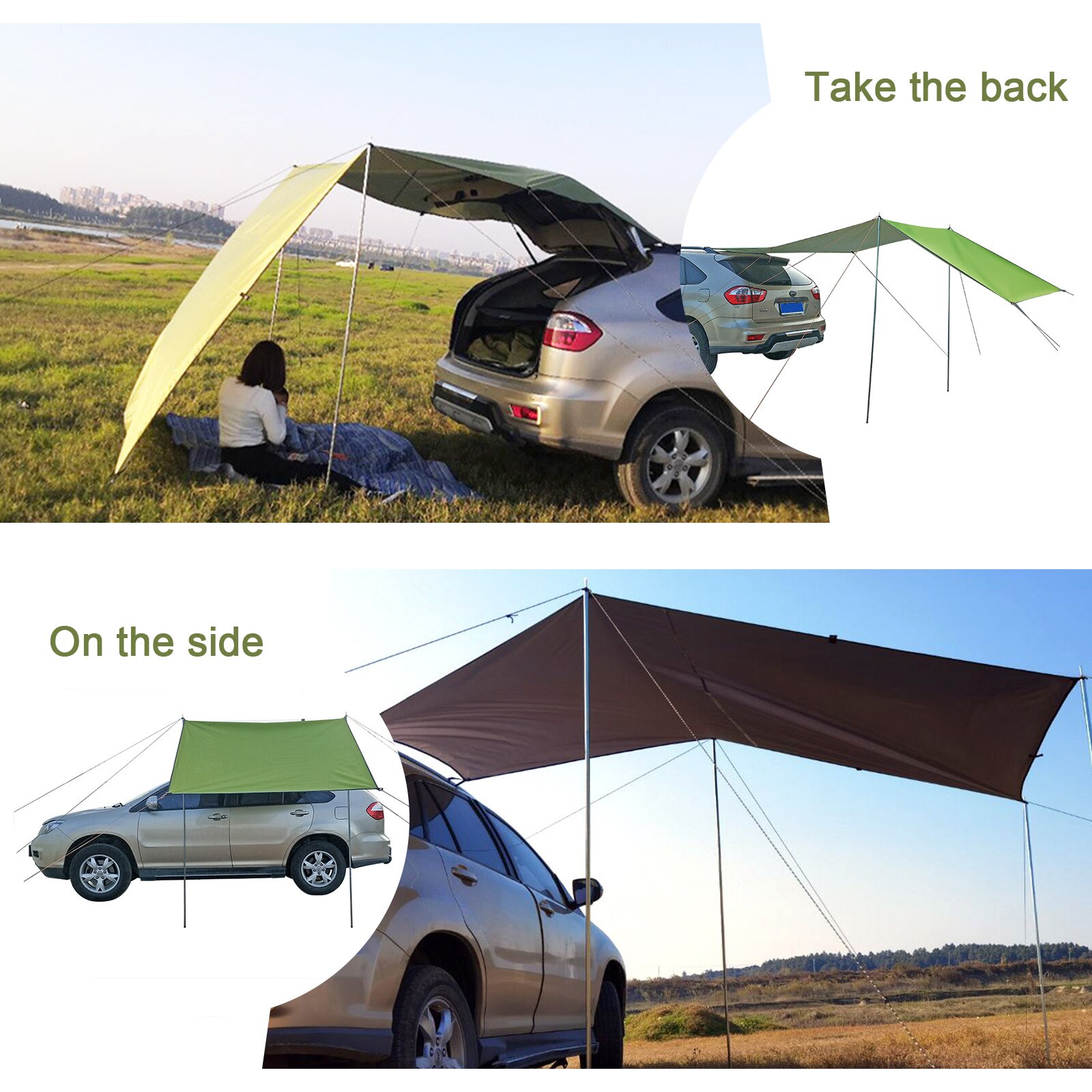 Toldo lateral para techo de coche, tienda de campaña impermeable UV portátil, toldo de lluvia para techo de automóvil, 1 Juego
