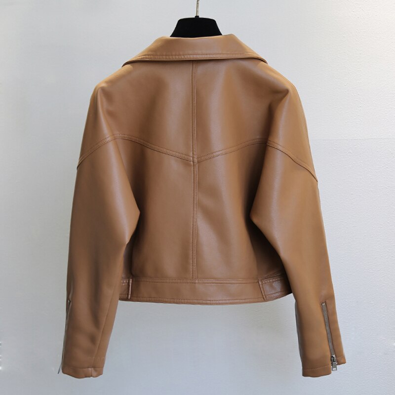 FTLZZ-Chaqueta corta de cuero sintético para mujer, ropa informal suelta para Moto, prendas de vestir de piel sintética suave, primavera y otoño