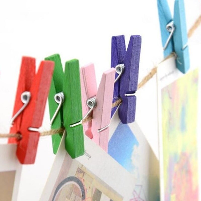 Clips de madera Natural para decoración de pared, pinzas pequeñas de 25mm, color blanco, para manualidades, 50 unids/set por juego