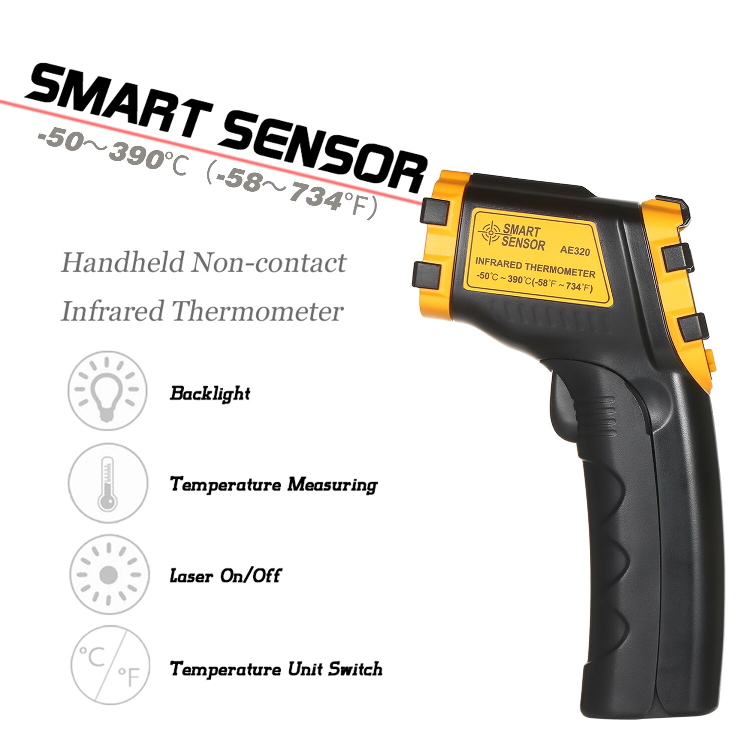SMART SENSOR Thermometer Digital Non-contact IR Infrared Thermometer Temperature Tester Pyrometer Industrial Thermometer