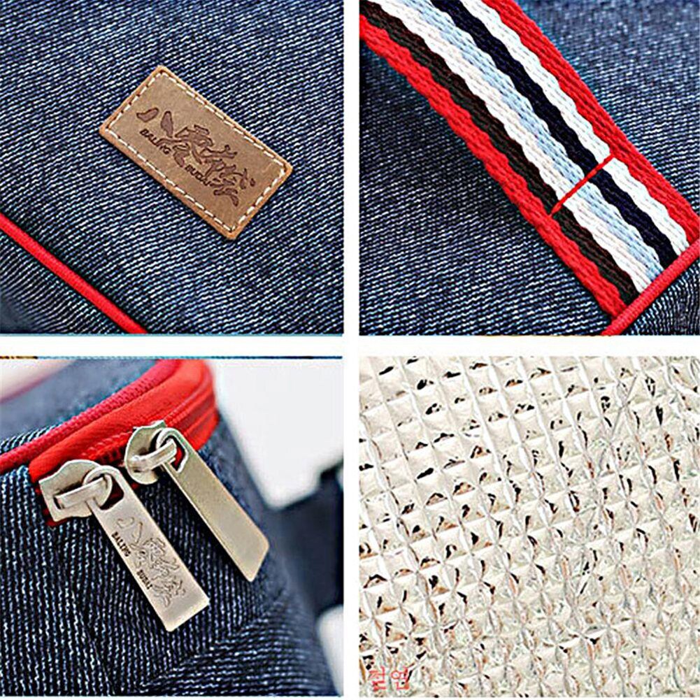 Portable Tote Heat Insulated Lunch Storage Cooler Food Box Denim Thermal Bag Portable Heat-insulated Cooler Lunch Box Tote