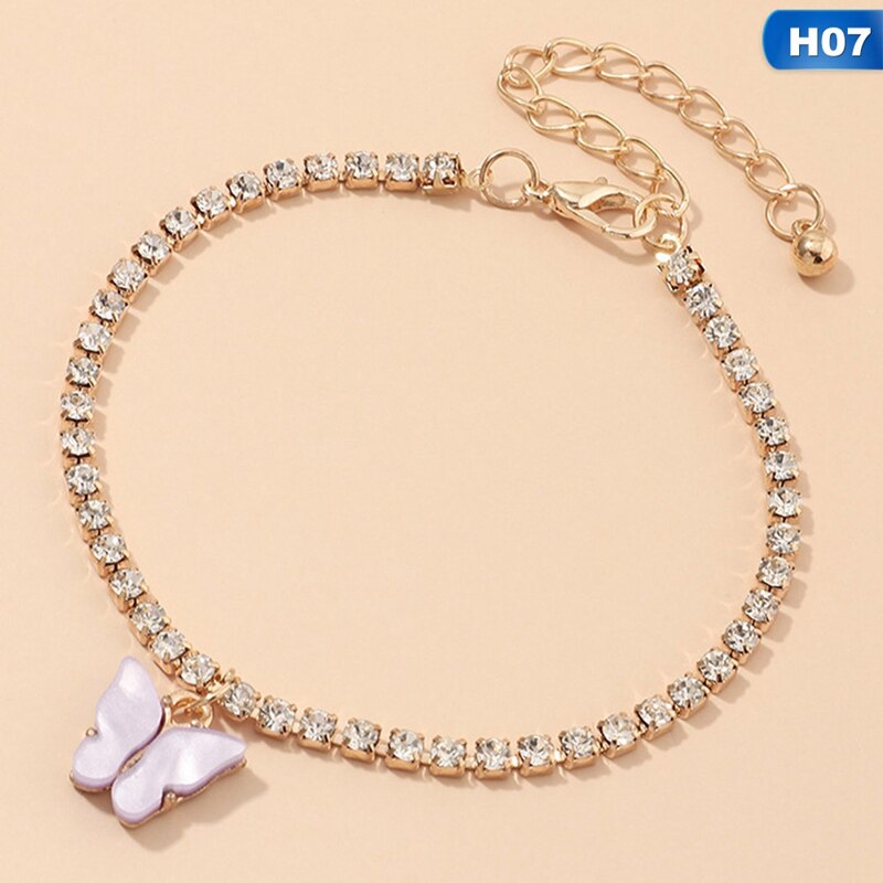 Cuban Link Butterfly Bracelet Gold Crystal Rhinestone Charms Hand Chain Bracelet For Women Jewelry Bulk: BL6030H07