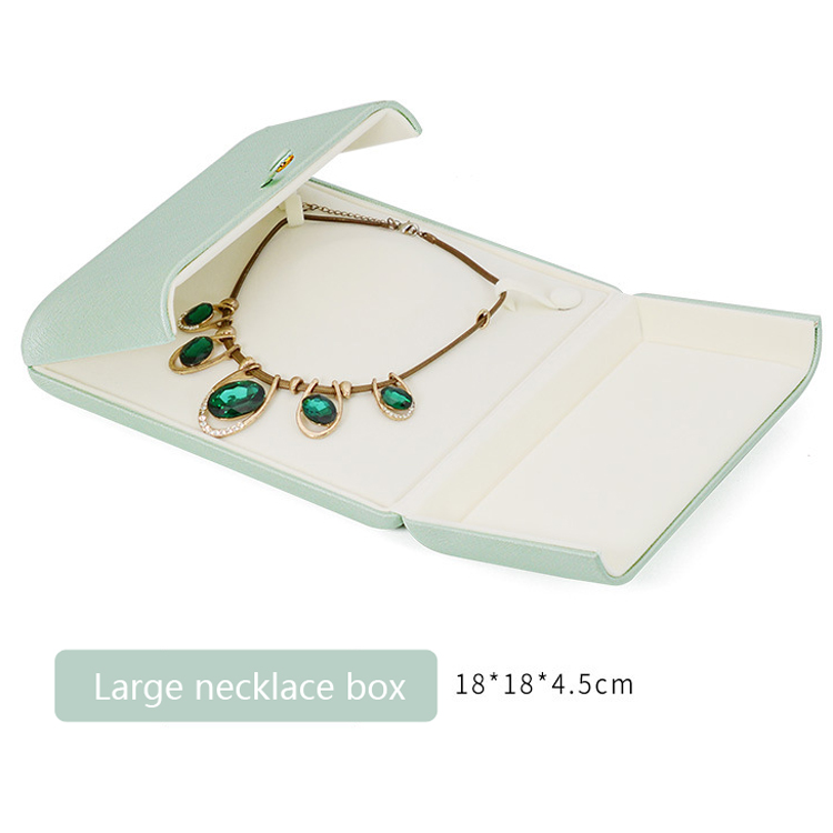 Tender Green Reticulated Pu Leather Double Open Jewelry Storage Box Proposal Ring Box Pearl Necklace Collection Box: Large necklace box