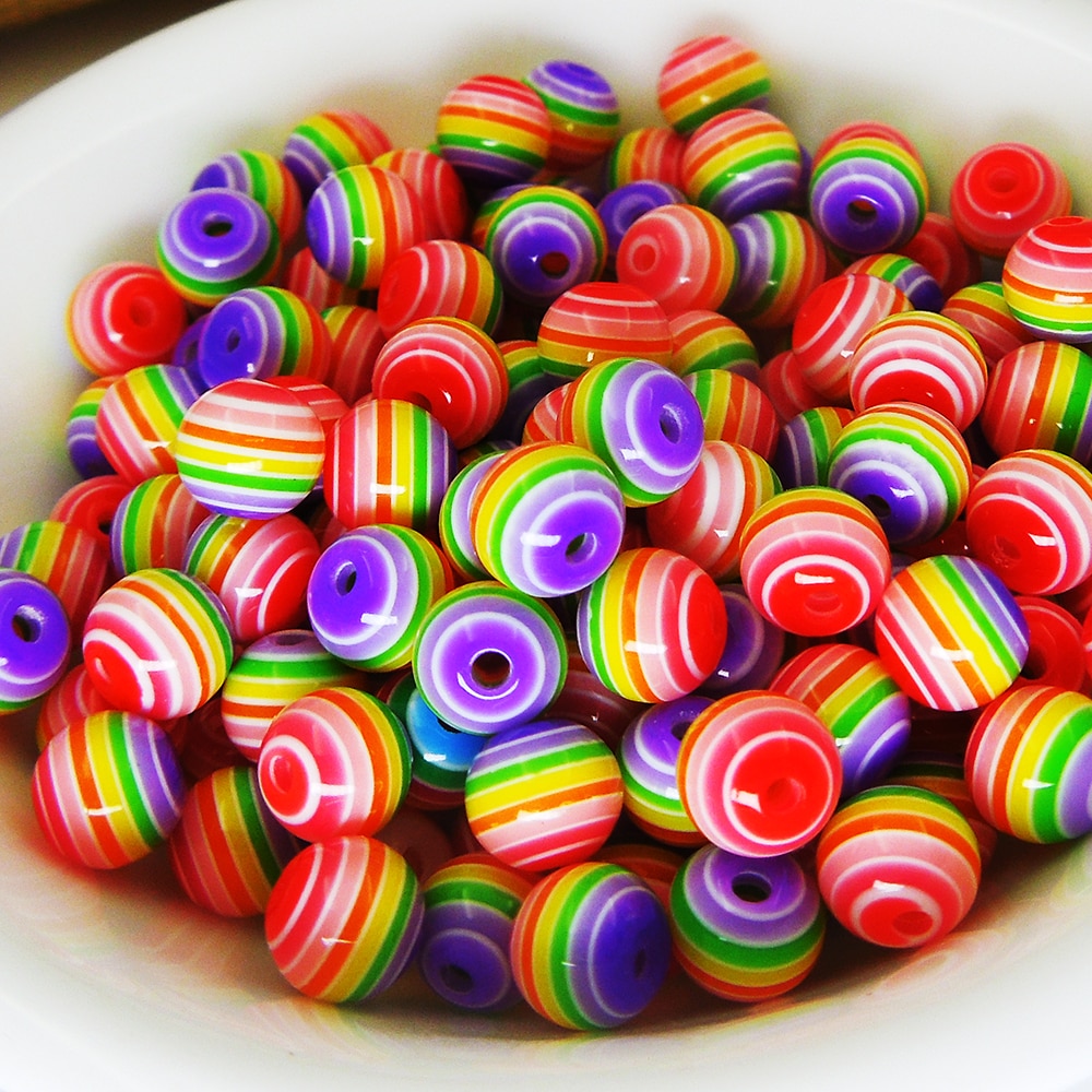 6mm 100pcs Resin diy beads Rainbow white colors Stripe 6mm Dia,100PCs for Making necklace bracelet diy craft , for kid