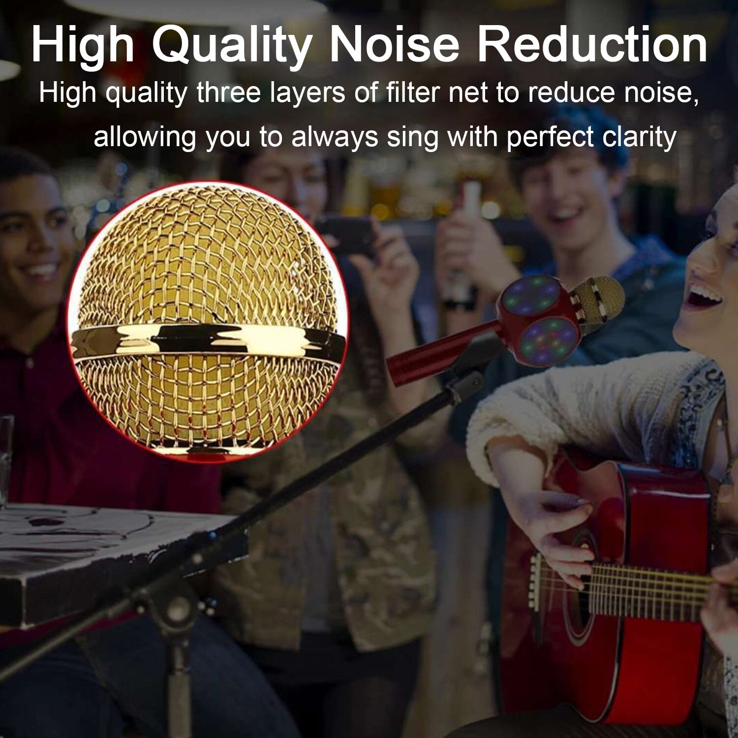 Micrófono inalámbrico de Karaoke de Besegad Altavoz Bluetooth portátil luces LED incorporadas Radio FM para iOS Android Teléfono Tablet portátil