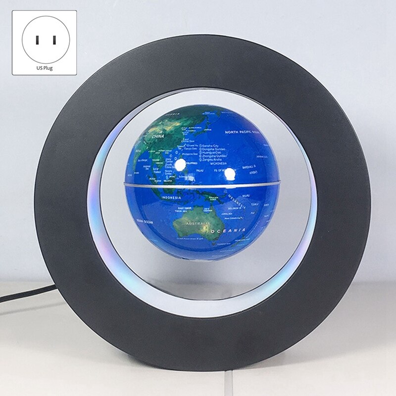 Floating Globe Globe World Map Magnetic Levitation Globe C-Frame LED English Blue Globe for Kids US Plug