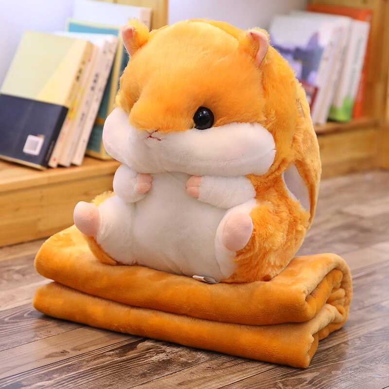 Söt hamster kudde kudde varm hand kudde korall fleece filt multifunktionell filt kudde födelsedag heminredning: Orange