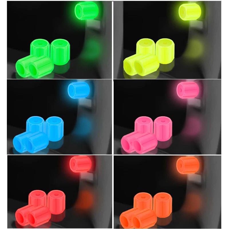 Luminous Car Tire Valve Caps Plastic Red Motorcycle Bike Tyre Valve Caps Wheel Hub Glow Decoration Dustproof Tyre Rim Stem Cover