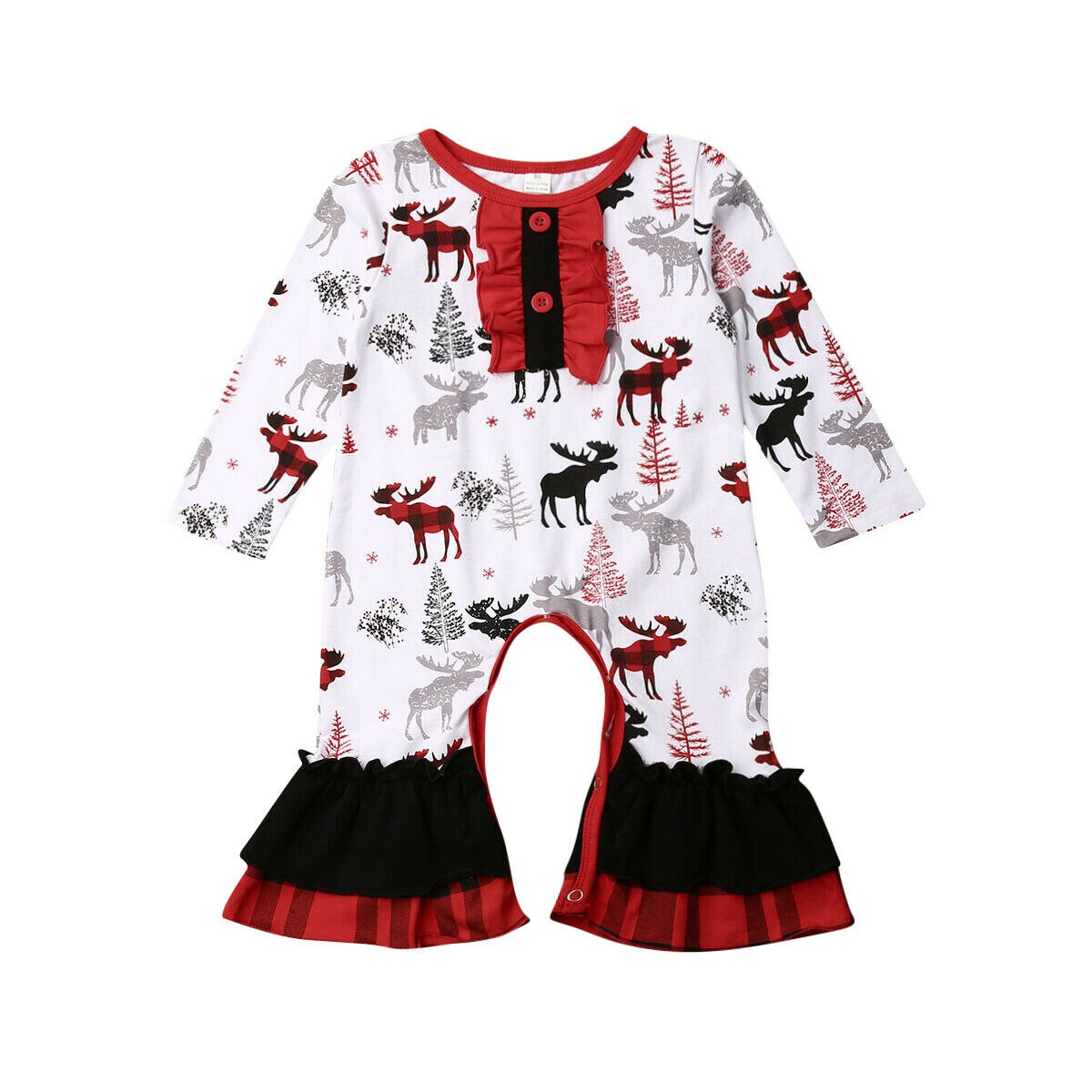 Baby forår efterår tøj jul nyfødt spædbarn baby pige rensdyr print tøj romper jumpsuit flæsede outfits 0-24m