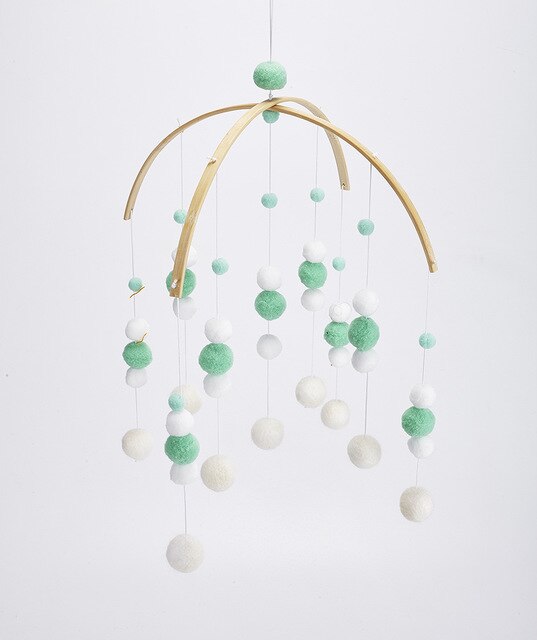 Ins Nordic Mobiele Baby Speelgoed Op Het Bed Bel Wolvilt Ballen Houten Baby Shower Nursery Baby Kamer Decor Opknoping guirlande Wieg: green