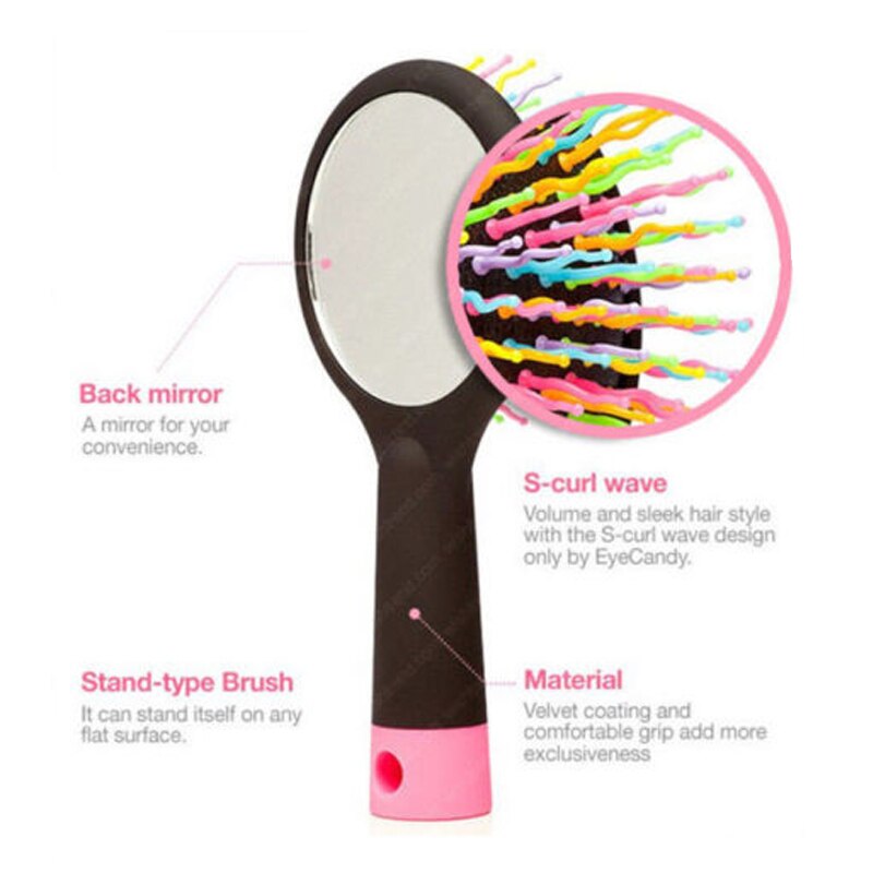 Rainbow Hair Brush Volume S Brush Curly Magic Detangling Comb with Mirro