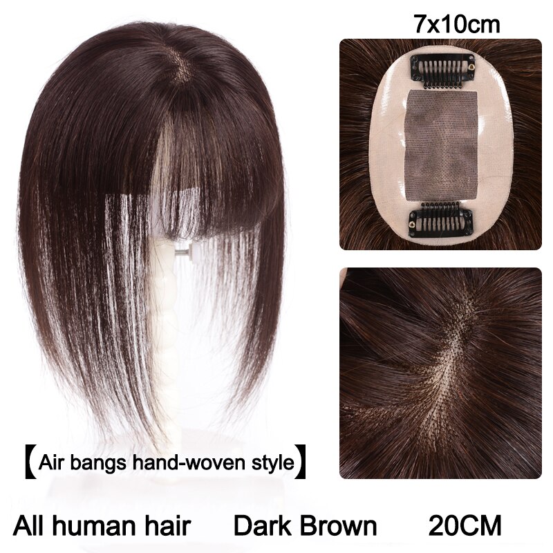 Tupé de mujer con flequillo de parte media cabello sintético liso Artificial tejido a mano, postizo de pelo Natural: dark brown 20cm