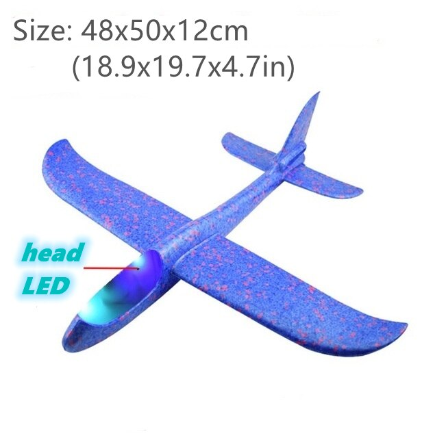 50CM Big Foam Plane Flying Glider Toy With LED Light Hand Throw Airplane Outdoor Game Aircraft Model Toys for Children Boys: 50cm Blue head LED