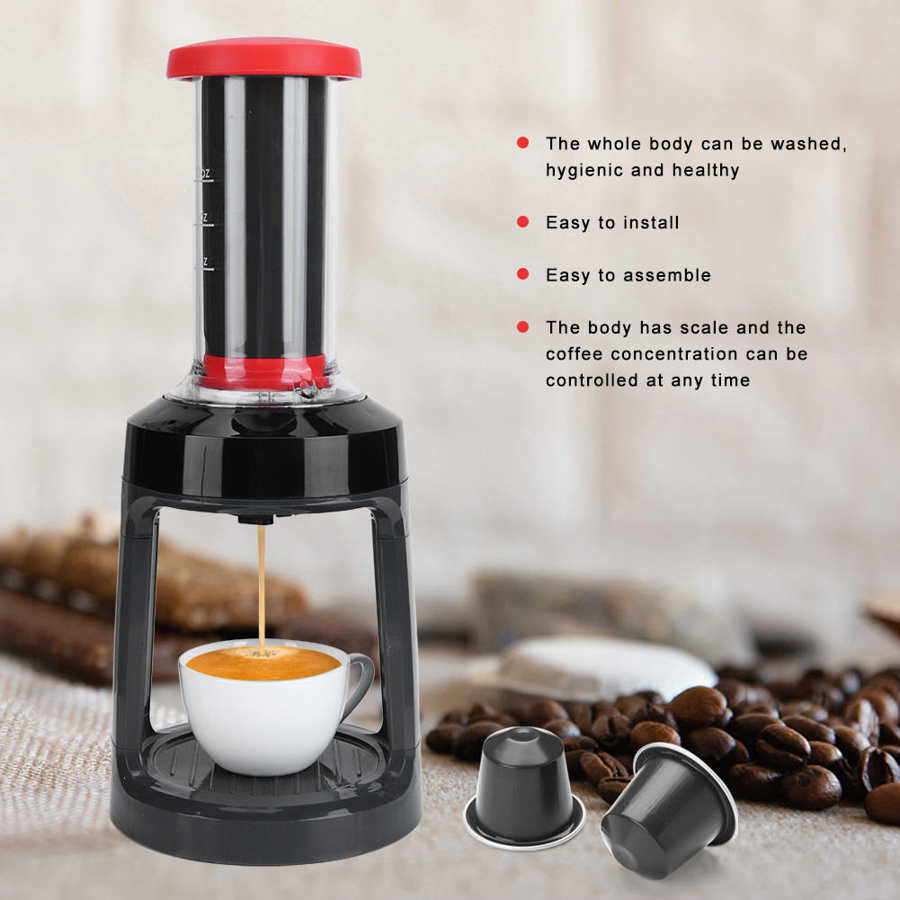 Nespresso kaffemaskin håndpressende kaffemaskin hjemme manuell kaffetrakter som passer for k-kopp kapsel kaffepulver